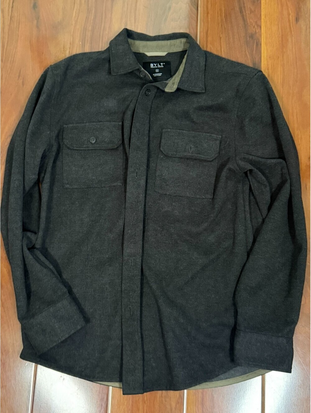 BYLT Premium Basics Coastal Overshirt Mens SZ M Black Button Up Shacket